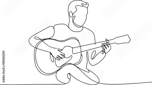 continuous line drawing of a man playing guitar musician.one line vector illustration with out background