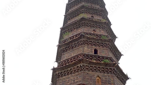 The Kaibao Temple Pagoda in the Iron Tower Park of Kaifeng City, Henan Province, China, was built in 1049 AD. It is the oldest and best-preserved glazed brick pagoda in China.