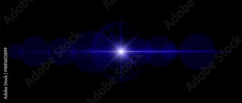 Lens flare with glowing dust trail and strong luminous beam. Ideal for overlays, futuristic lighting, and motion graphics with a cinematic atmosphere.