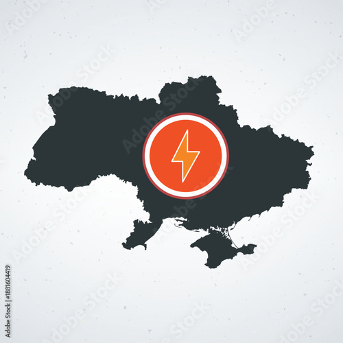 A map of Ukraine with a lightning bolt symbol in the center