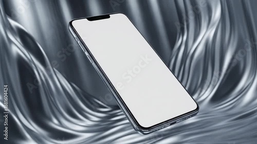 Smartphone mockup with abstract silver background