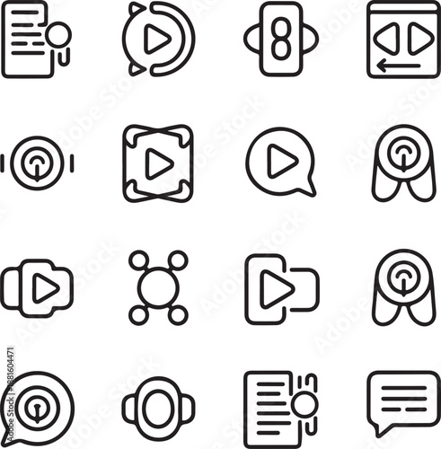 Collection of video editing and media icons in a line style