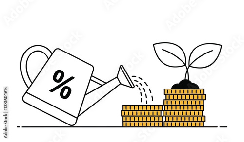 Investing in growth finance and profit concept with watering can and coins stack