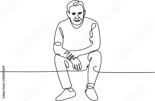 Senior man is sitting continuous line drawing art.one line vector illustration with out background