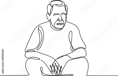 Senior man is sitting continuous line drawing art.one line vector illustration with out background