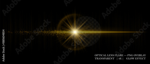 Optical light flare with shining reflections, soft transparency, and glowing particles. Ideal for visual effects, digital art, and clean luminous overlays.