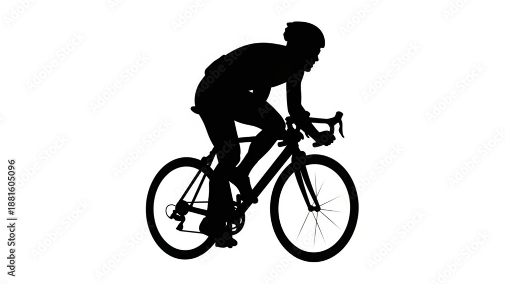 Fototapeta premium Silhouette of a person riding a bicycle with a helmet and wheels