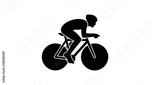 A black silhouette of a cyclist riding a bicycle with motion and speed