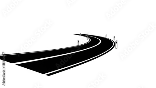A black road with white lines curving to the right