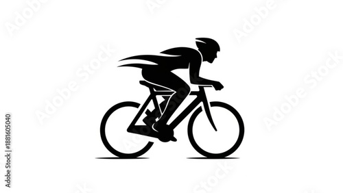 A black silhouette of a person riding a bicycle quickly