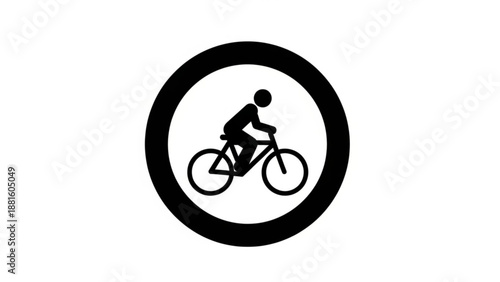 Black silhouette of a cyclist riding a bicycle in a circular frame