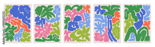 Abstract floral textures, patterns set. Funky modern style posters, creative ...