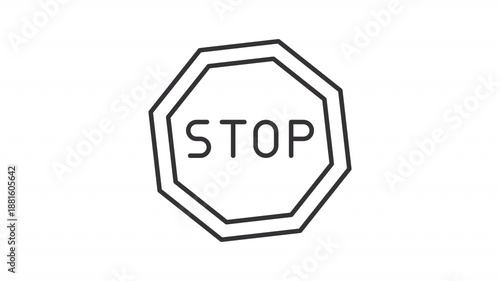 Animated stop sign line icon. Traffic safety regulation animation. Awareness for drivers. Order to stay. Road infrastructure. Outline element on white background. HD video with alpha channel
