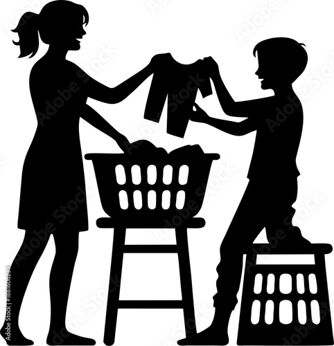 Mother Teaching Child Folding...