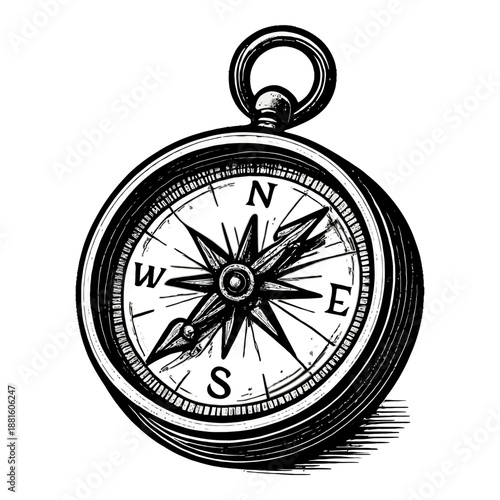 Vintage compass illustration with detailed engravings and directional markings.