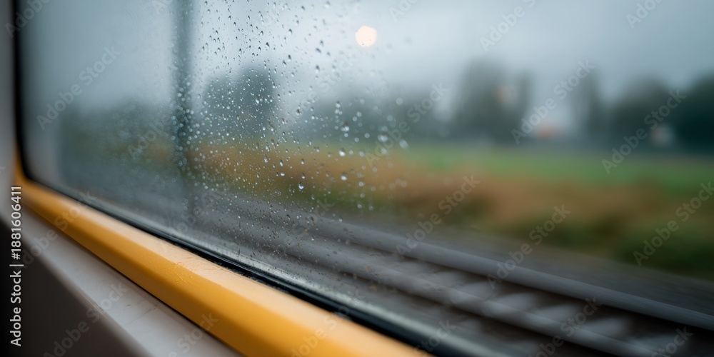 Naklejka premium Train window with raindrops on it