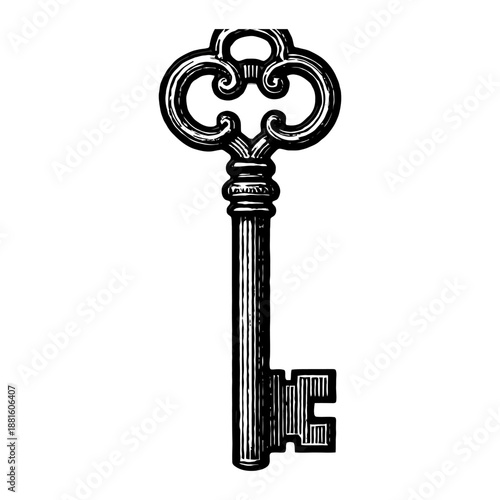 Intricate vintage ornate key design with decorative elements.