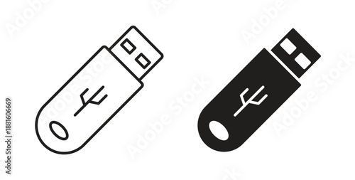 USB icons. Outline icons vector collection. flat illustrations