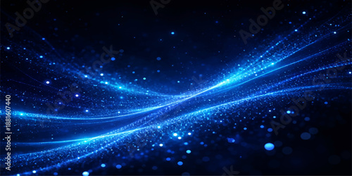 Glowing blue nebula and shimmering stars create an abstract cosmos background with a bright galaxy pattern and dark space motion art