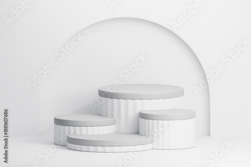 White multi level podium for diverse product presentation