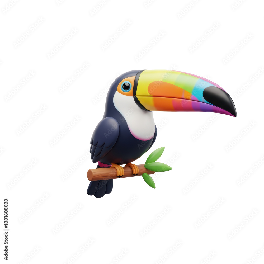 Naklejka premium A colorful seagull figurine with outstretched wings stands on a rock, showcasing its vibrant feathers and detailed design, viewed from the side.