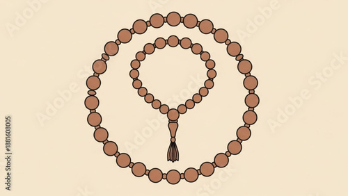 Brown Prayer Beads on Beige Background, Meditation and Spirituality Symbol