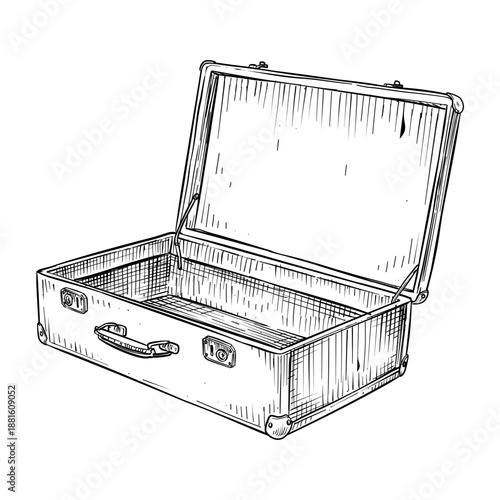 vintage opened suitcase vector line art hand drawn illustration