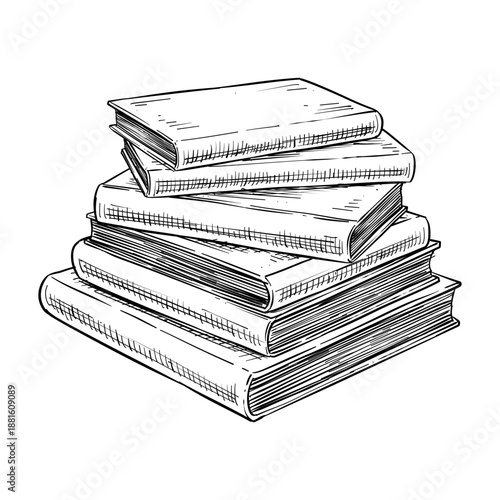stack of books vector line art hand drawn illustration