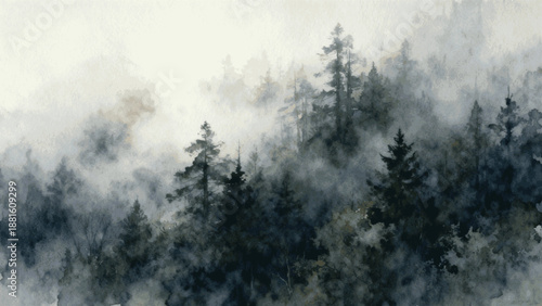Quiet Pine Woods Misty Pine Forest isolated watercolor vector illustration svg
