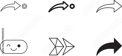 A collection of user interface icons featuring various arrow designs and a cute winking smiley face