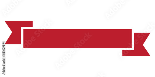 Ribbon banner icon in red flat style. Decorative label strip silhouette, award tag sign, Vintage vector illustration for project design branding and presentation isolated on transparent background.