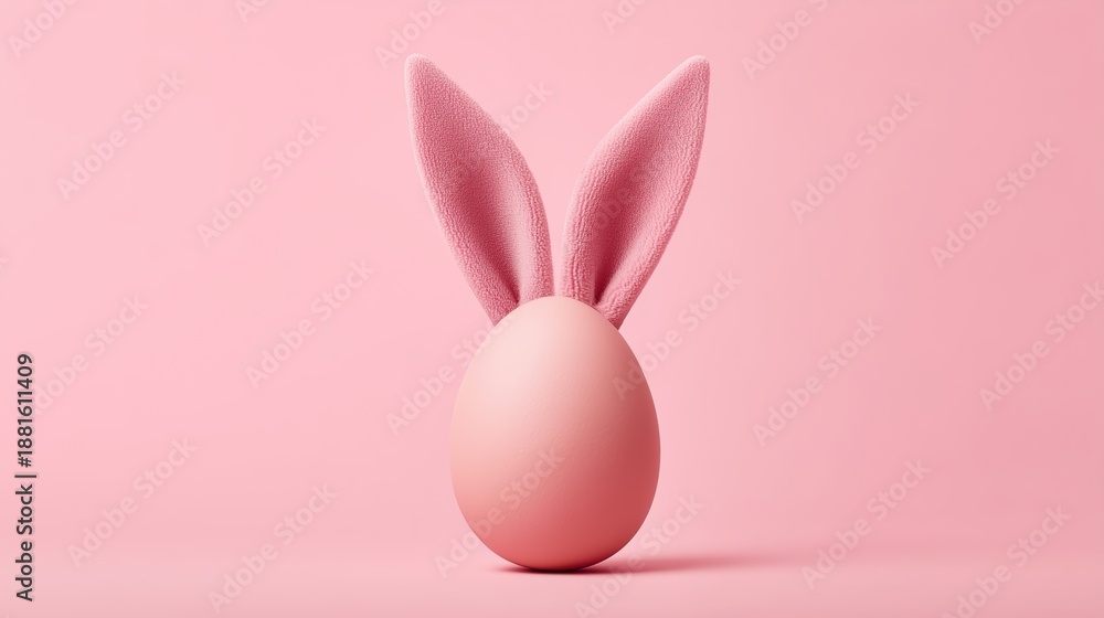 Fototapeta premium Pink Easter Egg with Bunny Ears on Pink Background