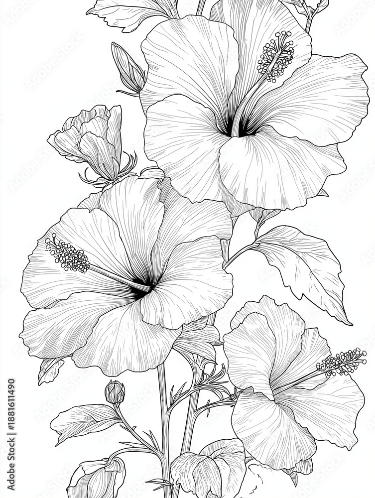 Fototapeta premium Hand drawn floral vector illustration with vintage style flowers and leaves in a seamless decorative pattern