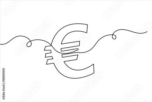 Euro money symbol continuous line drawing for business and finance minimalist vector illustration