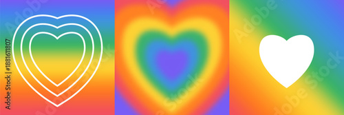 Rainbow heart poster set. Abstract free love banner with lgtbq+ colors