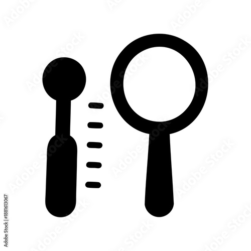 An icon displaying a thermometer alongside a magnifying glass for analysis and data Vector, illustration