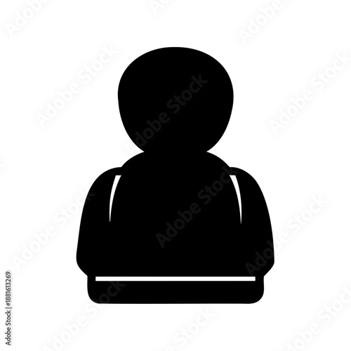 Simple black silhouette of a person's upper body used as a user or profile icon Vector, illustration