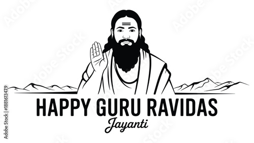  happy guru ravidas jayanti illustration with saint ravidas blessing gesture representing bhakti movement, spiritual teachings, equality, devotion and indian cultural heritage