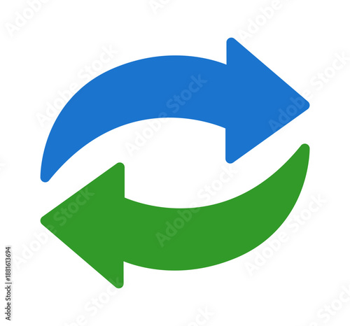 Dynamic blue and green arrows symbolizing exchange and collaboration.
