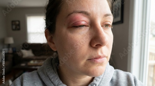 Adult Female Suffering from Painful Inflamed Eye Infection