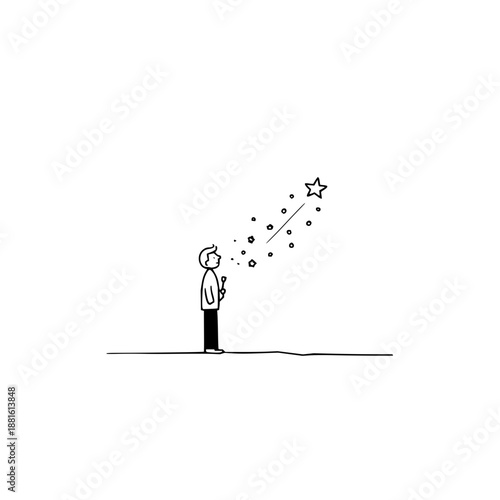 Man looking at star dream hope inspiration imagination magic wand wish fantasy illustration drawing art design