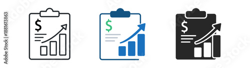 Stylized financial growth charts on clipboards showcasing upward trends and dollar signs.