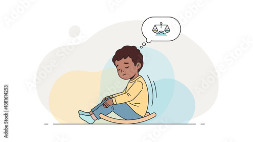 Boy sitting on a chair thinking.