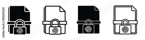 Warning file icons for computer alert and notification. Encrypted Folder Multi Style Vector Icon Design folder with a padlock and password entry, indicating encrypted file storage and digital protecti