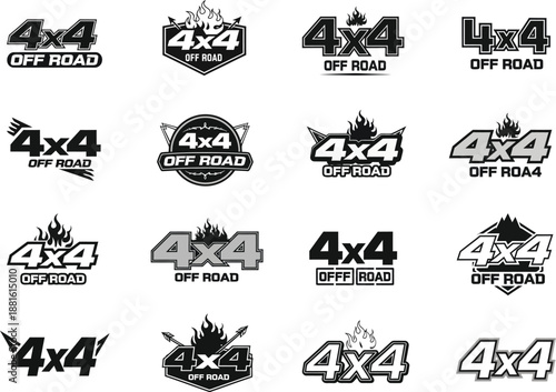 Collection of Black and White 4x4 Off Road Logo Emblems and Badges for Automotive Graphic Design