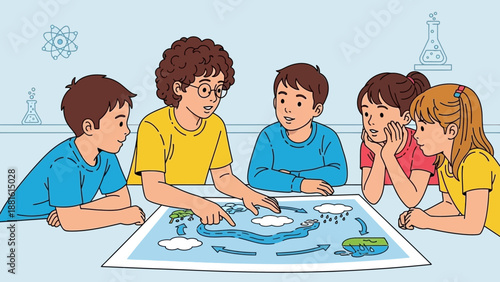 Children looking at a puzzle together.