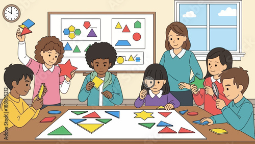 Children playing with colorful puzzle pieces.