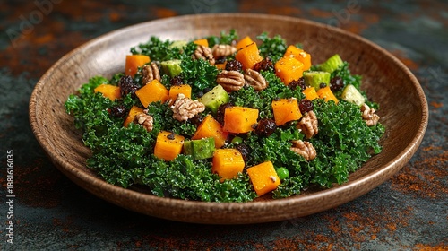 Wallpaper Mural Nutritious salad with kale squash and walnuts served on rustic plate fresh healthy meal concept for wholesome eating and culinary presentation Torontodigital.ca