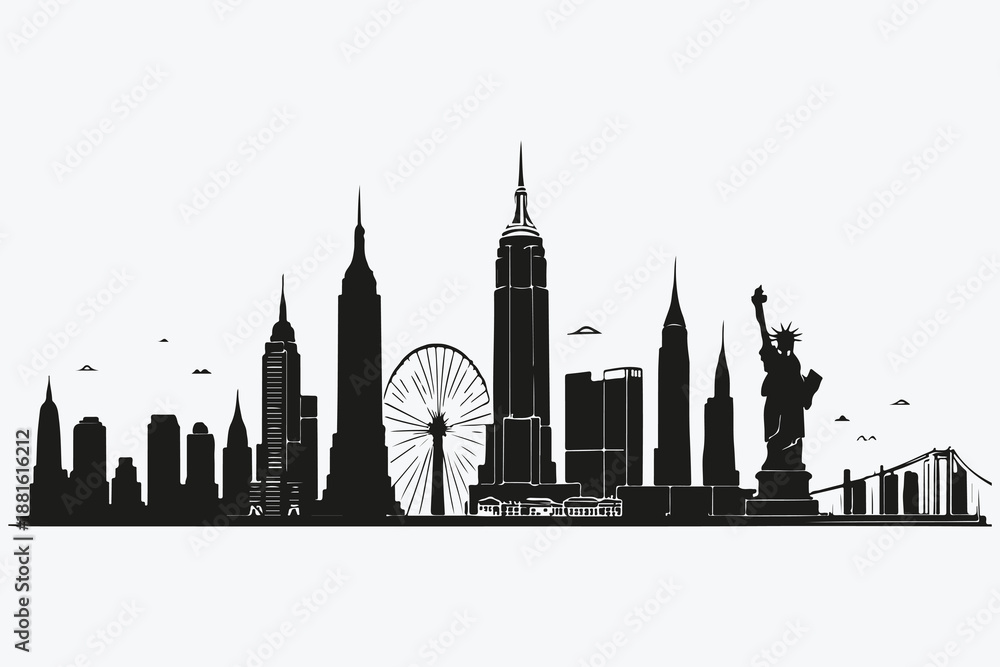 Fototapeta premium NewYork city silhouettes sketch illustration vector