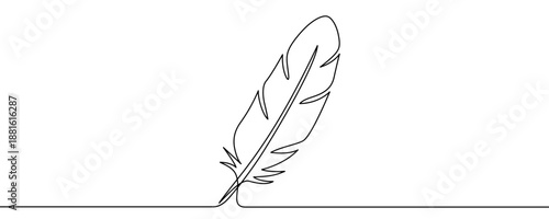Single bird feather. Symbol of lightness, writing, poetry or freedom in one line art style with editable black stroke. Vector illustration.